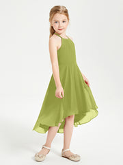 Trendy Tea Length Junior Bridesmaid Dresses Asymmetrical Skirt Clover