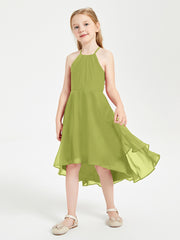 Trendy Tea Length Junior Bridesmaid Dresses Asymmetrical Skirt Clover