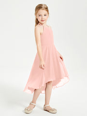 Trendy Tea Length Junior Bridesmaid Dresses Asymmetrical Skirt Coral