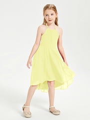 Trendy Tea Length Junior Bridesmaid Dresses Asymmetrical Skirt Daffodil
