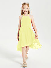 Trendy Tea Length Junior Bridesmaid Dresses Asymmetrical Skirt Daffodil
