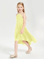Trendy Tea Length Junior Bridesmaid Dresses Asymmetrical Skirt Daffodil