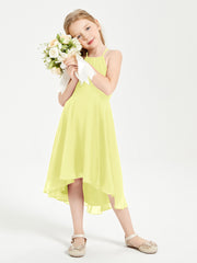 Trendy Tea Length Junior Bridesmaid Dresses Asymmetrical Skirt Daffodil