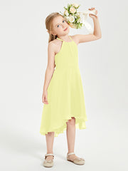 Trendy Tea Length Junior Bridesmaid Dresses Asymmetrical Skirt Daffodil