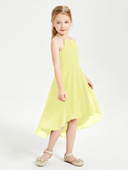 Trendy Tea Length Junior Bridesmaid Dresses Asymmetrical Skirt Daffodil