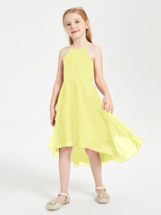Trendy Tea Length Junior Bridesmaid Dresses Asymmetrical Skirt Daffodil