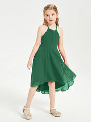 Trendy Tea Length Junior Bridesmaid Dresses Asymmetrical Skirt Dark Green