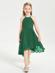 Trendy Tea Length Junior Bridesmaid Dresses Asymmetrical Skirt Dark Green