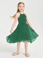 Trendy Tea Length Junior Bridesmaid Dresses Asymmetrical Skirt Dark Green