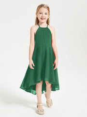 Trendy Tea Length Junior Bridesmaid Dresses Asymmetrical Skirt Dark Green