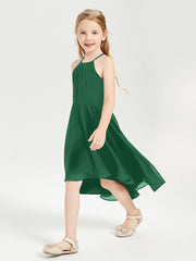 Trendy Tea Length Junior Bridesmaid Dresses Asymmetrical Skirt Dark Green
