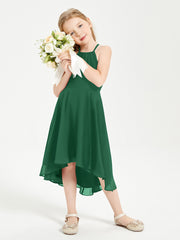 Trendy Tea Length Junior Bridesmaid Dresses Asymmetrical Skirt Dark Green