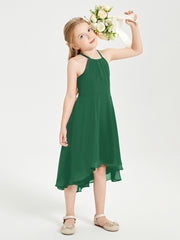 Trendy Tea Length Junior Bridesmaid Dresses Asymmetrical Skirt Dark Green