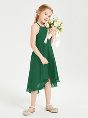 Trendy Tea Length Junior Bridesmaid Dresses Asymmetrical Skirt Dark Green