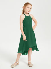 Trendy Tea Length Junior Bridesmaid Dresses Asymmetrical Skirt Dark Green