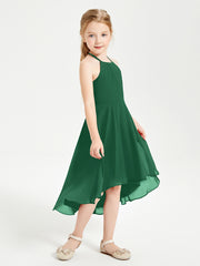 Trendy Tea Length Junior Bridesmaid Dresses Asymmetrical Skirt Dark Green