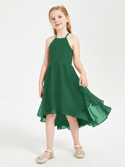 Trendy Tea Length Junior Bridesmaid Dresses Asymmetrical Skirt Dark Green