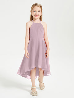 Trendy Tea Length Junior Bridesmaid Dresses Asymmetrical Skirt Dusk