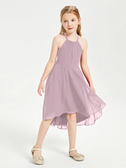 Trendy Tea Length Junior Bridesmaid Dresses Asymmetrical Skirt Dusk