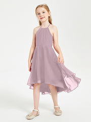 Trendy Tea Length Junior Bridesmaid Dresses Asymmetrical Skirt Dusk
