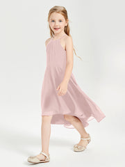 Trendy Tea Length Junior Bridesmaid Dresses Asymmetrical Skirt Dusty Rose