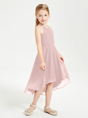 Trendy Tea Length Junior Bridesmaid Dresses Asymmetrical Skirt Dusty Rose