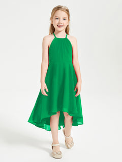 Trendy Tea Length Junior Bridesmaid Dresses Asymmetrical Skirt Emerald