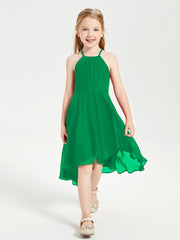 Trendy Tea Length Junior Bridesmaid Dresses Asymmetrical Skirt Emerald