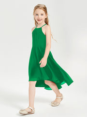 Trendy Tea Length Junior Bridesmaid Dresses Asymmetrical Skirt Emerald