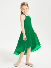 Trendy Tea Length Junior Bridesmaid Dresses Asymmetrical Skirt Emerald
