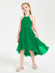 Trendy Tea Length Junior Bridesmaid Dresses Asymmetrical Skirt Emerald