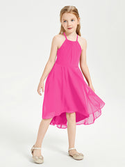 Trendy Tea Length Junior Bridesmaid Dresses Asymmetrical Skirt Fuchsia