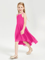 Trendy Tea Length Junior Bridesmaid Dresses Asymmetrical Skirt Fuchsia