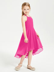 Trendy Tea Length Junior Bridesmaid Dresses Asymmetrical Skirt Fuchsia