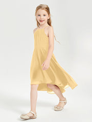 Trendy Tea Length Junior Bridesmaid Dresses Asymmetrical Skirt Gold