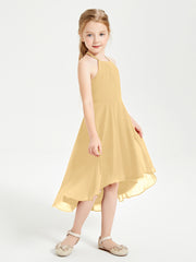 Trendy Tea Length Junior Bridesmaid Dresses Asymmetrical Skirt Gold