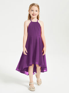 Trendy Tea Length Junior Bridesmaid Dresses Asymmetrical Skirt Grape