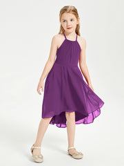 Trendy Tea Length Junior Bridesmaid Dresses Asymmetrical Skirt Grape