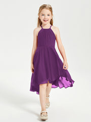 Trendy Tea Length Junior Bridesmaid Dresses Asymmetrical Skirt Grape