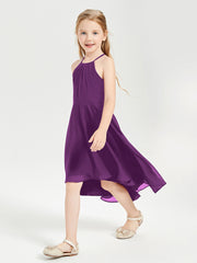 Trendy Tea Length Junior Bridesmaid Dresses Asymmetrical Skirt Grape