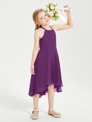 Trendy Tea Length Junior Bridesmaid Dresses Asymmetrical Skirt Grape