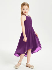 Trendy Tea Length Junior Bridesmaid Dresses Asymmetrical Skirt Grape