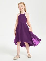 Trendy Tea Length Junior Bridesmaid Dresses Asymmetrical Skirt Grape