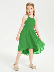 Trendy Tea Length Junior Bridesmaid Dresses Asymmetrical Skirt Green