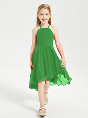 Trendy Tea Length Junior Bridesmaid Dresses Asymmetrical Skirt Green