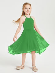 Trendy Tea Length Junior Bridesmaid Dresses Asymmetrical Skirt Green