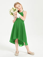 Trendy Tea Length Junior Bridesmaid Dresses Asymmetrical Skirt Green