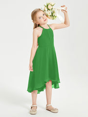 Trendy Tea Length Junior Bridesmaid Dresses Asymmetrical Skirt Green