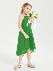 Trendy Tea Length Junior Bridesmaid Dresses Asymmetrical Skirt Green