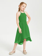 Trendy Tea Length Junior Bridesmaid Dresses Asymmetrical Skirt Green